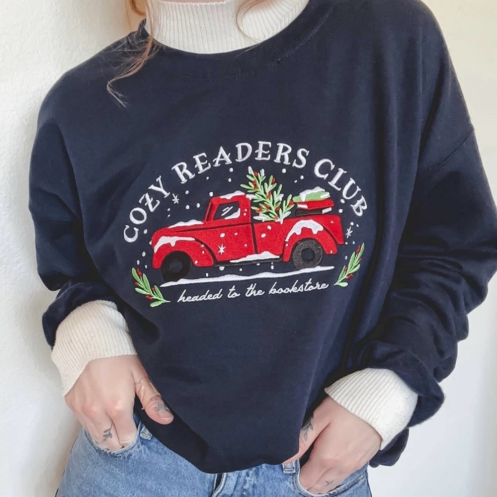 Book Babe Designs Cozy Readers Club Embroidered Crewneck Sweatshirt (Size M)